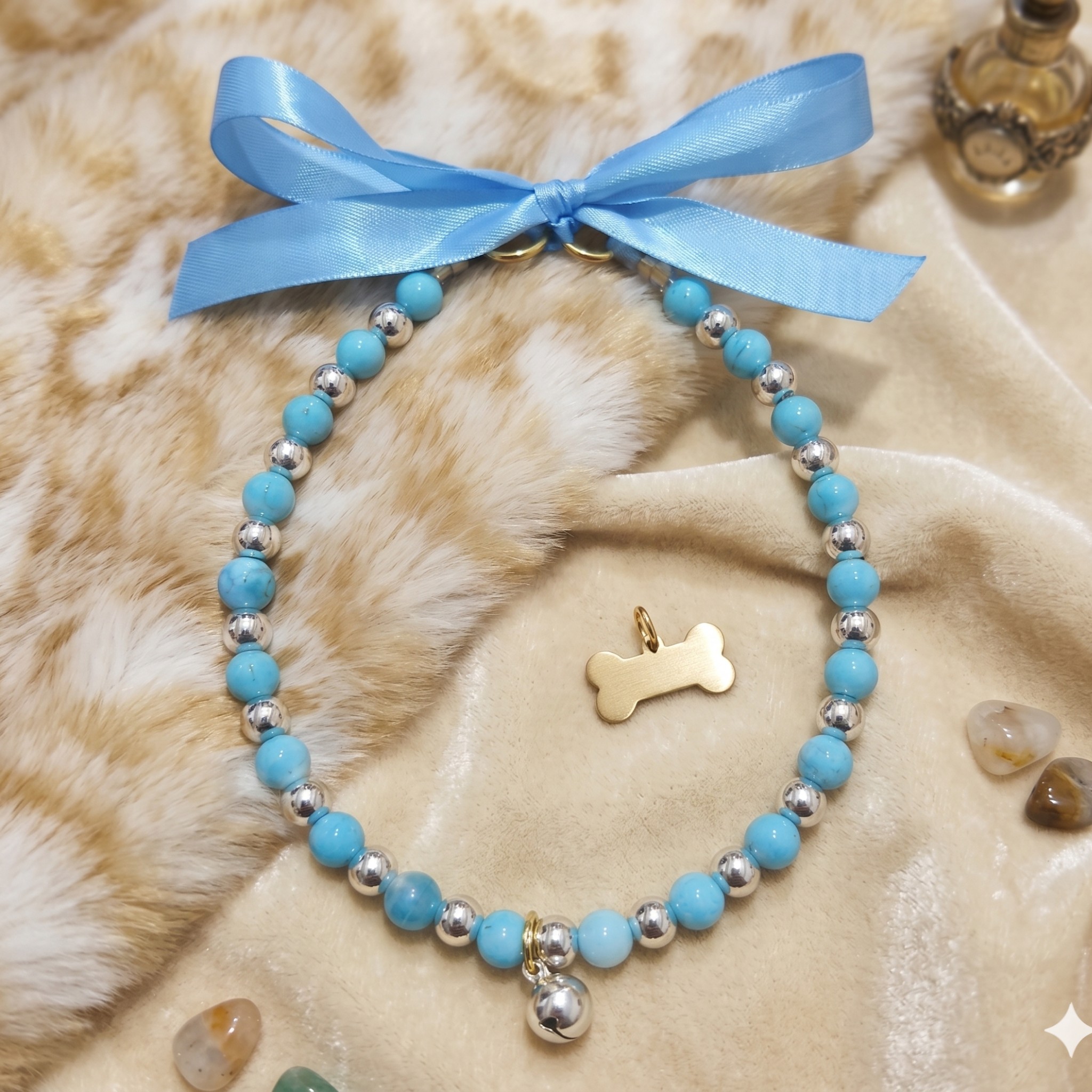 Collana per Cani in Giada Naturale e Ceramica Artigianale